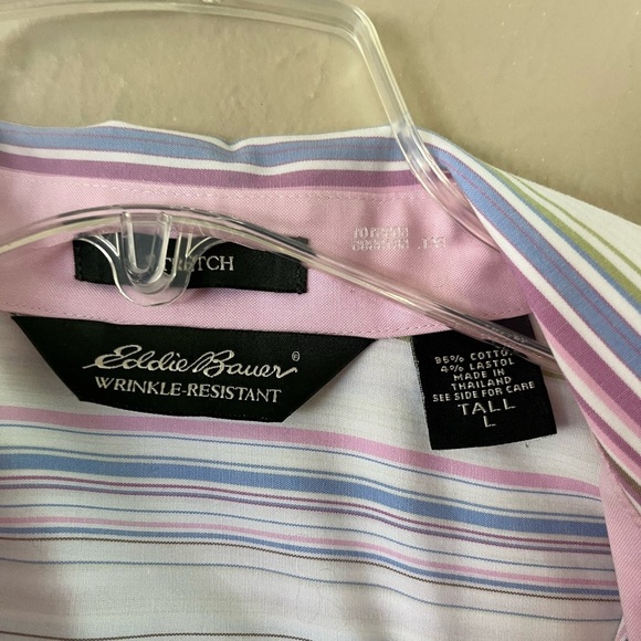 Eddie Bauer Pink and Blue Striped Button Down Blouse 3/4 Sleeves Size Large - Picture 3 of 14